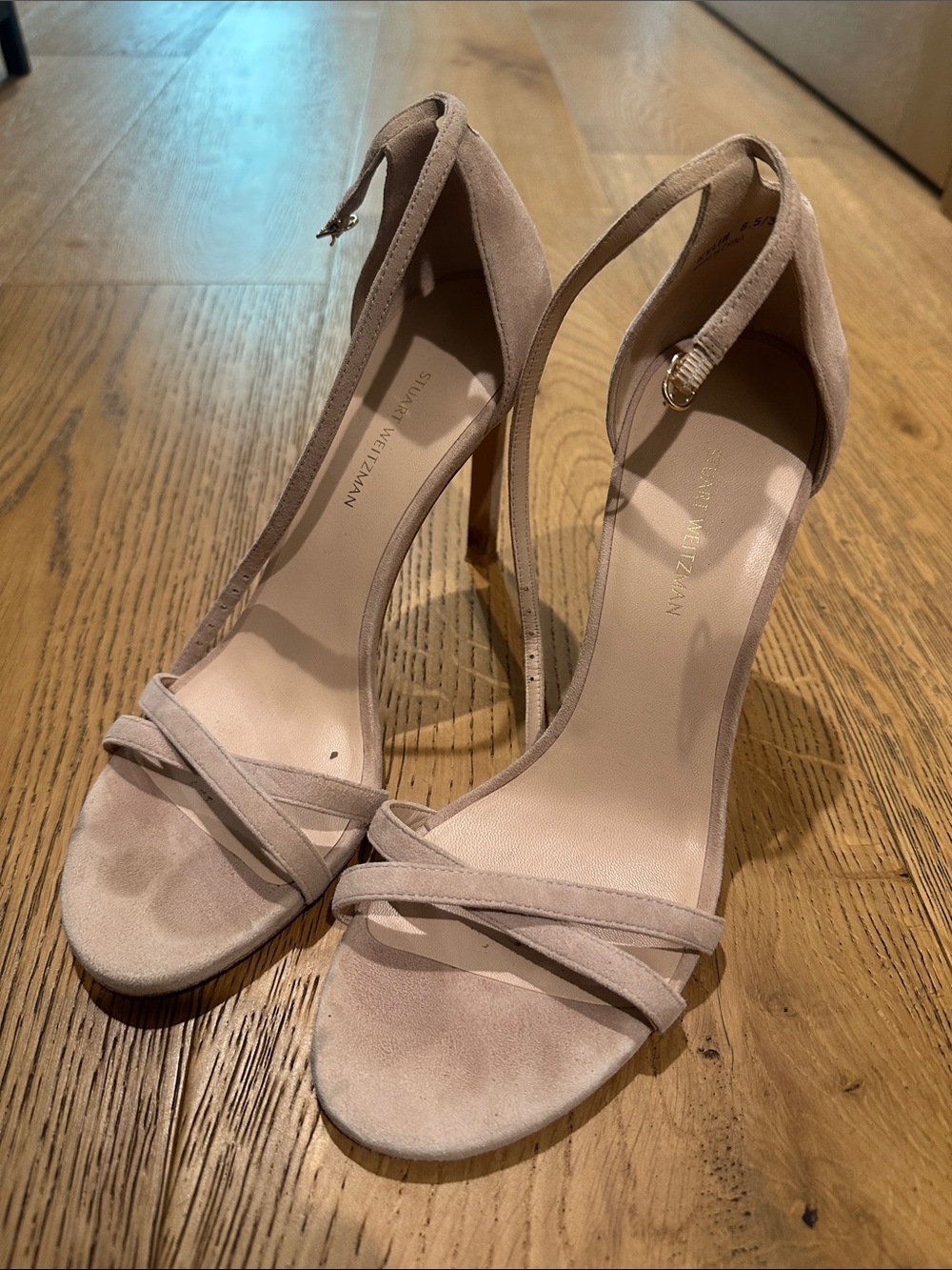 Stuart Weitzman Blush Suede Ankle-Strap Heels